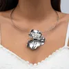 Mode silver färg krage halsband för kvinnor oregelbundet kronblad hänge nackkedja choker smycken flickor fest gata