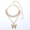 Fashion Hip Punk Style Rhinestone Butterfly Necklace for Women Miami Cuban Link Chain Necklace Tennis Chain Necklace