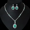 Ketting oorbellen set mode champagn green rood blauw cz zirkon oorram bruiloft banket dressing juwelen