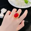 Cluster ringen elegante vrouwelijke prinses Ruby ring 18K goud kleur sprankelende Zirkoon CZ originele vintage bruiloft verlovingsband bruid sieraden