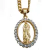 N7M7 Hip Hop Iced Out Bling Big Virgin Mary Neckor Pendants Gold Color rostfritt stål Madonna -halsband för kvinnliga smycken Y1220303L