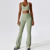 LL-8232 Womens Yoga Outfit Yoga Sets Vest Sleeveless Tops Pants Bell-bottom Trousers Excerise Sport Gym Running Long Pant Elastic High Waist Sportwear