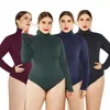 Kvinnors jumpsuits rompers plus storlek kvinnor elegant turtleneck långärmad stickad bodysuits höst vinter solid casual bottoming short jumpsuits kvinnlig 230331