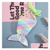 Sanat ve El Sanatları Denizkızı Pullu Çanta Kray Madeni Para Küçük Çocuklar Eşekçi Çanta Balık Kuyruğu Çift Renkli Glitter Kadın Kulaklık Şeker Dhhdt