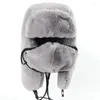 ベレーツ高品質2023サーモ冬のフェイクファーハット女性爆撃機帽子温かいピンクスキーイヤフラップマスクソビエト雪キャップ