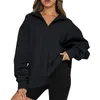 Felpe con cappuccio da donna coreane oversize da donna Casual Kpop moda felpa con zip a quarti Top autunno inverno ragazze adolescenti Crop Pullover in pile