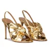 Sier Bow Fashion Round Stiletto Sexig Summer Gold Toe Ladies High Heel Plus Size Sandaler Brand Design 230403 238