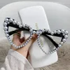 Luxe coeur forme mariée à être lunettes de soleil perle fête de mariage lunettes de soleil femmes grand cadre mignon blanc noir nuances Uv400 lunettes de mode