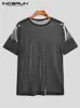 Herr t-shirts herrar o-hals kort ärm mesh polka dot tryck utseende genom tofsar casual camisetta stil sexig tee topp incerun 5xl 230403