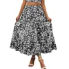 Casual Dresses Flowy Printing Boho Swing Waist Pocket Tiered Women Elastic Dress Pleated A Skirt Beach Summer Long Line