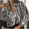 Women's Blouses Striped Women Shirts Loose Fit Zebra Patterned Fashion Casual Long Sleeves For Spring Summer Female Chiffon Lapel Tops