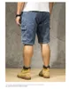 Men's Shorts Summer Large Size Men's Loose Stretch Blue Denim Big Pocket Straight Jeans Cargo Male Casual Knee Length