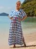 Kvinnors badkläder Bohemian Dress Beach Cover Up Tassel Print Loose Maxi Dress Bikini Cover Up Robe de PlaGe Beachwear Beach Wrap Swimsuit Coverup 230403