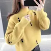 Pulls pour femmes demi-col roulé pull pull tricot 2024 automne hiver lâche jaune vêtements femme à manches longues hauts