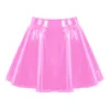 Skirts Womens Invisible Zipper ALine Short Mini Glossy Patent Leather Flared Miniskirt Club Bar Pole Dance Performance Costume 230403