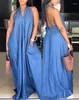 Casual Dresses Women's 2023 Spring Fashion Halter Backless Pocket Detail Plain Sleeveless Maxi Bundna daglig rak klänning