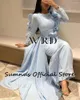 Sukienki imprezowe SUMNUS Sky Blue Syrenca Evening Long Rleeve Ruffles Satin Saudi Arabic Prom Sukienka z spódnicą Dubai Formal Suknie