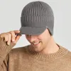 Bérets Hommes Hiver Tricoté Oreille Protection Cap Think Laine Bonnets Bonnet Snapback Chapeau À Bord Court En Plein Air Cyclisme En Peluche Garder Au Chaud Chapeaux