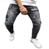 Jeans masculinos jeans novos jeans skinny com emblema de buraco negro e jeans de perna pequena