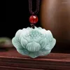 Pendentif Colliers Naturel Jade Lotus avec belle chaîne de corde Collier Fengshui Amulette géomantique Talisman symbolise le bonheur