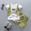 Kläderuppsättningar 2023 Summer Baby Boys Cartoon Lattice Tie T-shirt Shorts 2 Pieces Set Boy Clothes