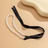 Pendant Necklaces Trend Wedding Party Jewelry Long Black Ribbon Choker Necklace Women Elegant White Imitation Pearl Beach Vacation