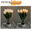 Veilleuses LED Tulipe Veilleuses USB Charge Fleurs Atmosphère Lampe Pot De Fleurs En Pot Dimmable Économie D'énergie pour La Décoration De La Maison Fournitures P230331