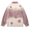 Herrjackor Mens Hip-Hop Washed Denim Jacket Patch Star Embroidery Women Coat Unisex Bomber Pink Cowboy Outwear Spring Autumn Street Jackets 231102