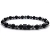 Strand Cube Charm Bracciale Men 2023 Vintage Pave Cubic Zirconia Lava Ematite perle per regalo di gioielli