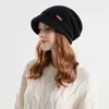 Женская мешковатая шапка-бини с напуском, зимняя теплая вязаная шапка с ворсом, внутренняя бархатная ветрозащитная шапка с защитой ушей, однотонная плюшевая шапка 231102
