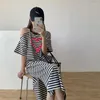 Sukienki imprezowe Summer Cienka koreańska moda luźna biuro Lady Prostota streetwearu drukarnia pasiastka o szyku pusta odzież damska