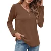 Chemisiers pour femmes hiver bouton col en V Henley chemises t-shirt décontracté manches longues tuniques tricotées t-shirts amples automne élégant femme