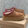 تسمان النعال الكستناء شرائح فرو من جلد الغنم shearling tazz new men men mini mini platform boot slip-on shoed suede apport level in winter size 35-42