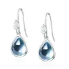 Boucles d'oreilles pendantes en argent Sterling S925, topaze bleu ciel, goutte d'eau en Zircon, accessoires de bijouterie fine pour femmes
