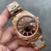 Herrlila urtavla Automatisk mekanisk rörelse 42mm Titta på dubbla rotationsfunktioner Sapphire Waterproof Montre de Luxe