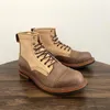 Stiefel Vintage British Tooling Handgefertigte Kuhleder Herrenschuhe Runde Zehen Mischfarben Knöchelplattform Motorrad Herbst