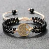 Strand Vintage Beaded Bracelet Men Bright Black Stone Adjustable Wrap Bracelets Tree Of Life OM Pendant Bangles Women Yoga Jewelry Gift