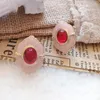 Stud -oorbellen Vintage Email Red Lucite Zirkon Vrouwen