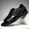 Sandalen Casual High Qualit Leder Sommer Atmungsaktive Strand Outdoor Hausschuhe Schwarz Braun Große Größe Männer Schuhe 230 55