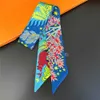 Sarongs New Fashion All-match Korean Version Mayan Jungle Animals silk scarf Twill Long Strip Small Scarf Tie Bind a bag Ribbon Streamer P230323