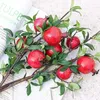 装飾的な花2ヘッドはザクロの枝を熟した葉の葉の赤い人工庭園diy diy decorationberry flores人工