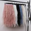 Skirts 2023 Summer Women Mesh Solid A-Line High Waist Layered Cake Tulle Ladies Irregular Sequined Pleated Tutu Z141