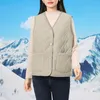 Women's Vests Women Fall Winter Waistcoat Sleeveless V Neck Single-breasted Thick Padded Warm Solid Color Casual Windproof Soft Lady Vest