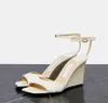 Summer Lady Sandal White Leather Wedges Shoes Brien 85mm Leathers Wedge Sandals Wedding Party Dress Woman Ankle Strap Open Toe High Heel Box 35-43