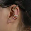 Stud 1 stycke mode minimal staplingsklämma Inga genomborrade örhängen för kvinnor C -formad regnbåge Färgglada CZ Ear Cuff Charmiga smycken 231102
