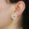 Stud Iced Out Bling Space Pattern Hollow Heart Earring Rectangle 5a CZ Micro Paled Hearts Hip Hop Men Women SMYELLT 231102