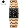 Relojes de pulsera WWOOR para mujer, reloj de pulsera cuadrado dorado para mujer, movimiento de cuarzo analógico minimalista, reloj femenino informal