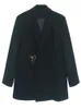 Costumes pour femmes Blazers EAM femmes noir boucle irrégulière grande taille Blazer revers à manches longues coupe ample veste mode printemps automne 1DE3390 231102