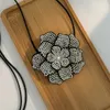 Pendant Necklaces HUANZHI Vintage Full Large Black Flower Necklace for Women Girls Choker Wax Thread Multiple Layers Fashion Jewelry 231102