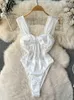 Nxy White Satin Mesh Playsuits Dames Strap Beach Backless Slim Jumpsuits Ladies Transparante Club Sexy Bodysuits 230328